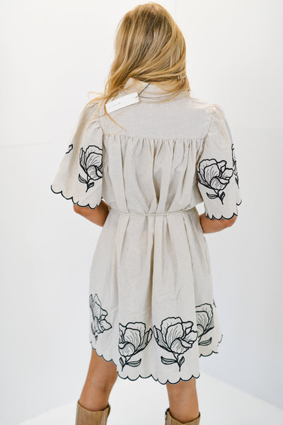 Janine Embroidered Shift Dress - Oatmeal