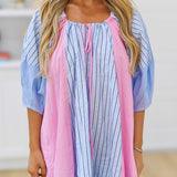 April Mixed Stripe Dress - Lt Blue/Pink