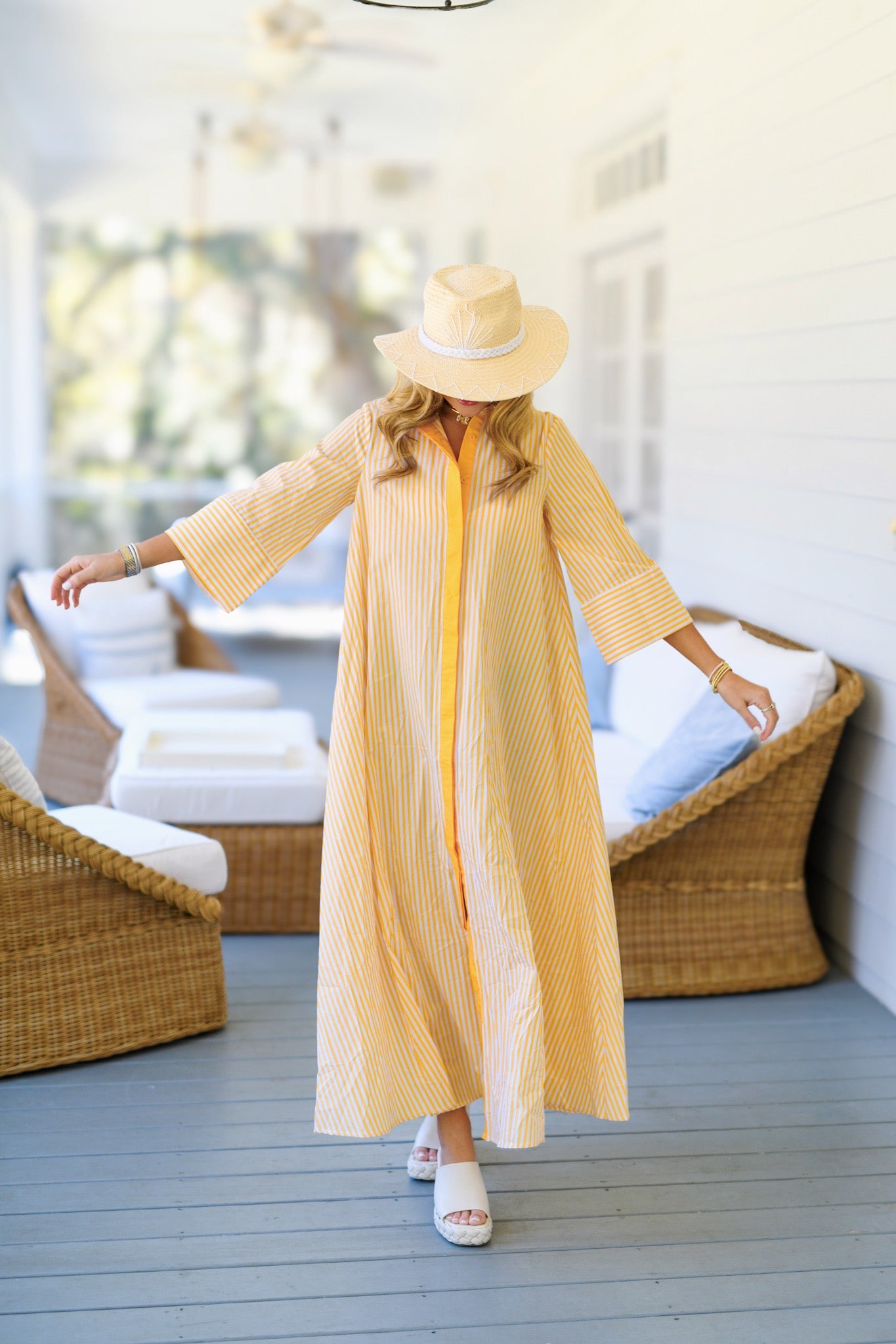 Karsyn Striped Maxi Shirt Dress - Yellow