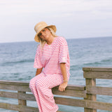 Fancy Buttoned Striped Short Sleeve Top