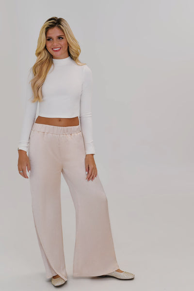 Mabrie Wide Leg Satin Pants - Champagne