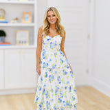 Christy Tiered Maxi Dress - Ivory/Blue