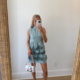 Flowering Mini Backless Dress - Green/White Pinstripe