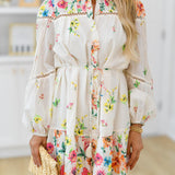 Spring Florals Border Voile Dress - Ivory Multi