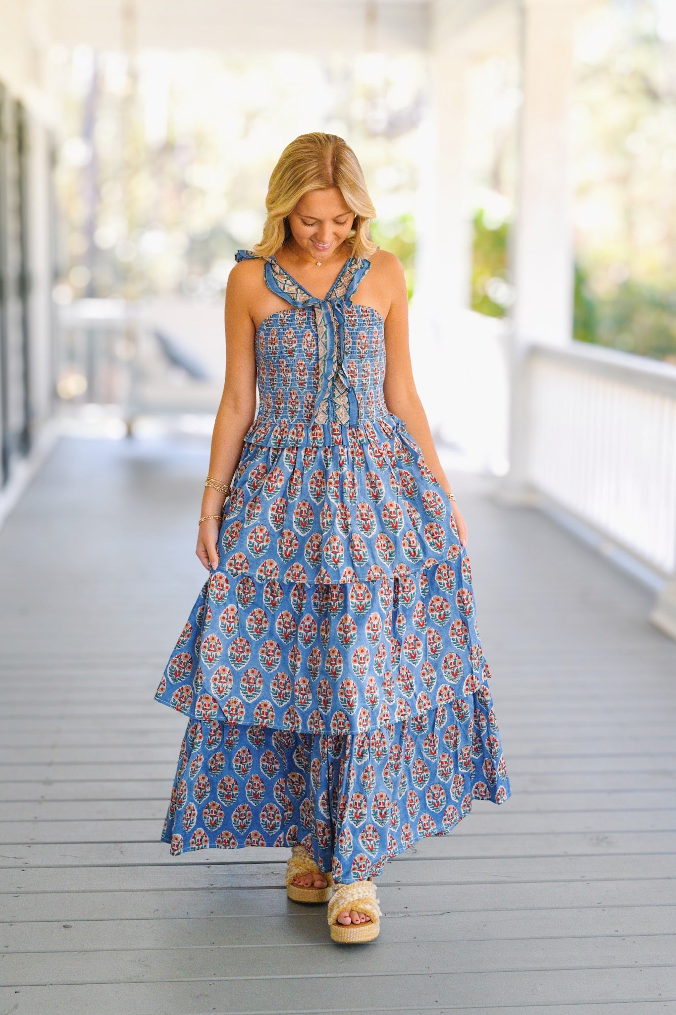 Maeve Ruffled Maxi Dress - Blue Floral