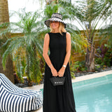 Valorie Linen Drop-Waist Maxi Dress-Black