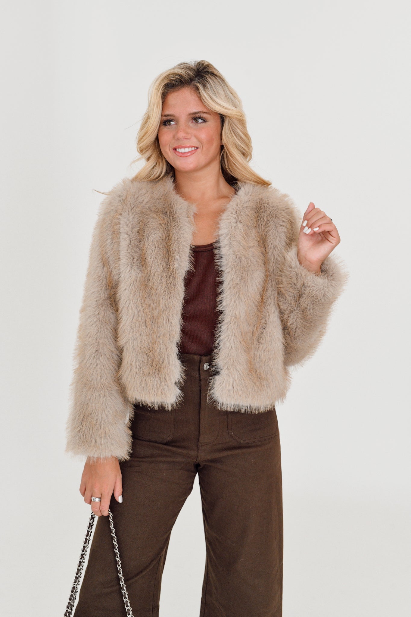 Kendra Fur Jacket-Taupe