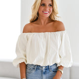 Aubrey Off Shoulder Bubble Top-Cream