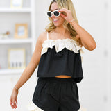 Peyton Poplin Ruffle Set - Black/Cream