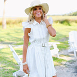 Fancy Ruffle Sleeve Mini Dress - Off White