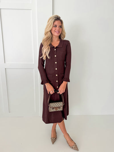 Claudia Button Down Dress - Mocha