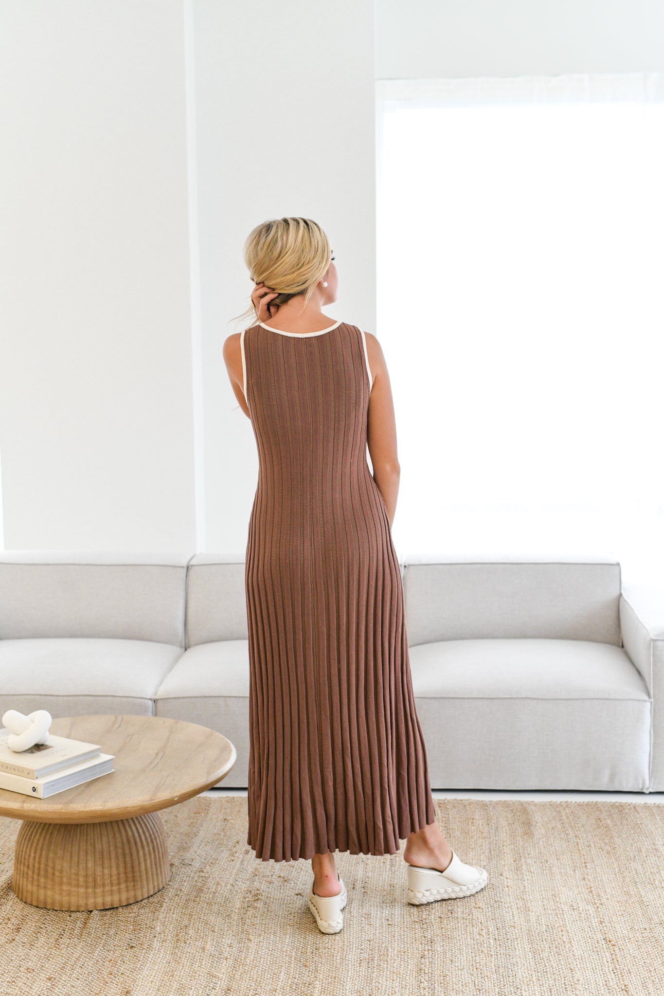 Kylie Ribbed Knit Maxi Dress - Brown/Cream