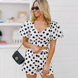 Rhodes Polka Dot Bubble Sleeve Set - Off White/Black