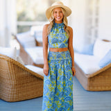 Kimberly Floral Ruffle Skirt Top Set - Blue/Green