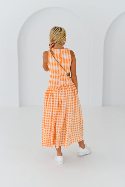 Janet Drop waist Maxi - Orange Gingham