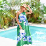 Gena One Shoulder Maxi Dress - Green/Blue