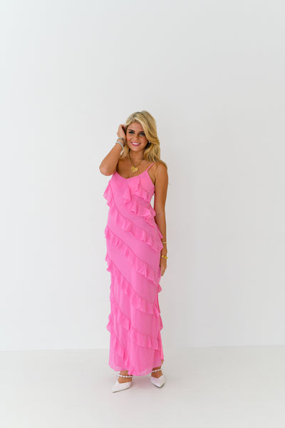 Veronica Tiered Ruffle Maxi Dress - Pink