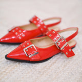 Darci Slingback Buckle Flats-Red