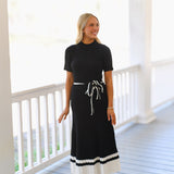 Brenna Belted Midi Dress - Black/Ivory