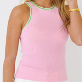 Finley Contrast Edge Knit Top - Pink/Green