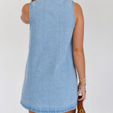 Catey Scalloped Detail Mini Dress - Lt Denim