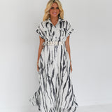 Avery Zebra Print Belted Midi Dress - White/Black