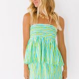 Gloria Frill Top and Skirt Set - Teal/Green Stripes