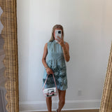 Flowering Mini Backless Dress - Green/White Pinstripe