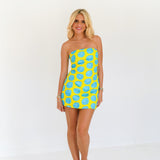 Shyla Strapless Mini Dress - Lime/Turquoise Polka Dots