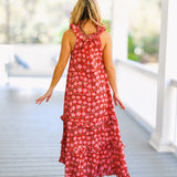 Court Frill Neck Maxi Dress - Red