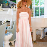 Pink Palm Stripe Strapless Maxi Dress - Ivory/Pink