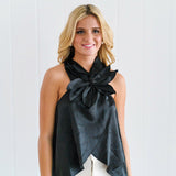 Rosemary Satin Sleeveless Halter Neck Front 3D Flower - Black