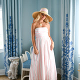 Pink Palm Stripe Strapless Maxi Dress - Ivory/Pink