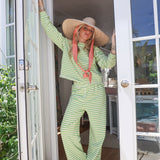 Fancy Striped Button Pants - Palm/Cream