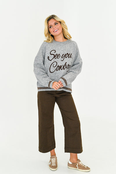 See you, Cowboy! Pullover Sweater-Heather Grey