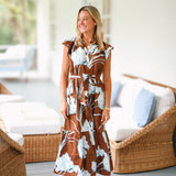 Camree Button Mid Dress - Floral Brown