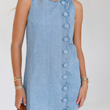Catey Scalloped Detail Mini Dress - Lt Denim