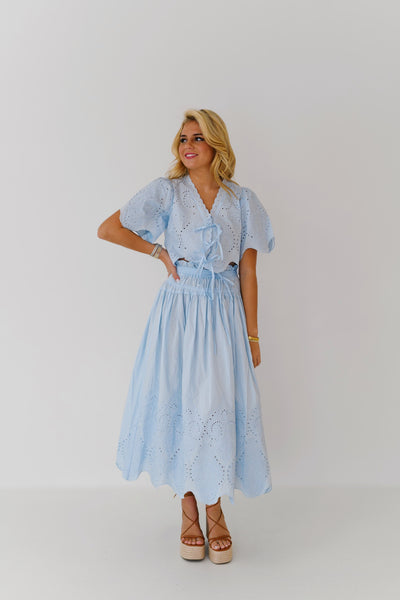 Brielle Eyelet Tie Blouse-Baby Blue