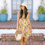Low Country Summer Mini Tie Dress - Yellow/Pink Flowers