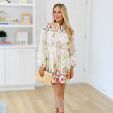 Spring Florals Border Voile Dress - Ivory Multi