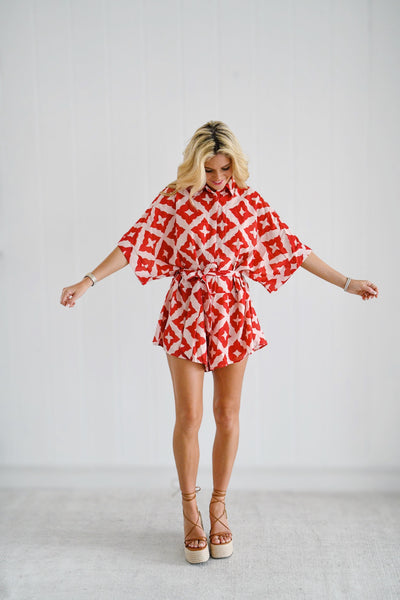 Josie Romper - Red/Cream