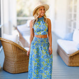 Kimberly Floral Ruffle Skirt Top Set - Blue/Green