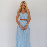 Clova Maxi Skirt Set - Baby Blue/White Stripes