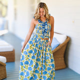 Isa Floral Ruffle Skirt Top Set - Blue/Green