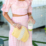 Cabana Ruffle Skirt Set - Baby Pink Blockprint (PREORDER)