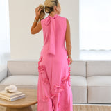 Fanci Floral Applique High Neck Maxi-Pink