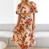 Ivey Floral Midi Skirt Set-Taupe Multi