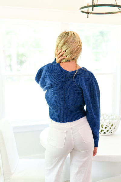 Violet Bow-Front Cropped Sweater-Navy/Pink