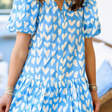 Addie Heart Print Dress - Baby Blue
