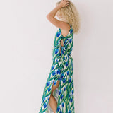 Taylor Side Bow Maxi Set - Green/Blue